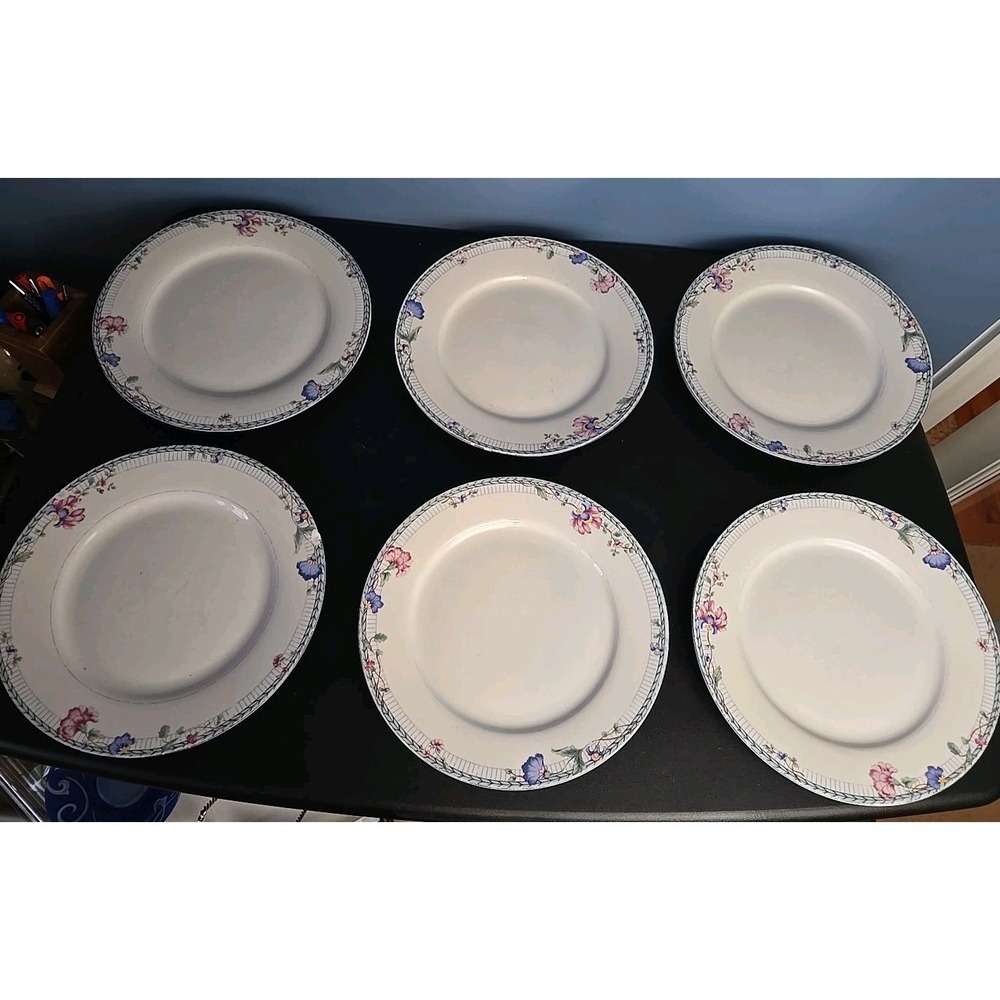 Blue Lattice Oneida DINNER‎ PLATE 10 3/8"  SET Of 6 Select Collection Porcelain